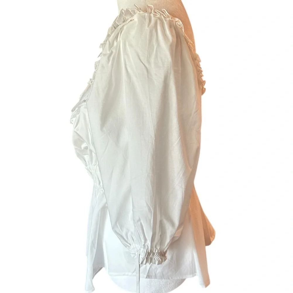 Hale Bob White Puff Sleeve Smocked Peplum Blouse - Picture 4 of 5